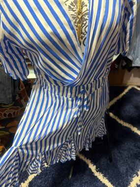 Blue and White Striped Wrap Dress - Women